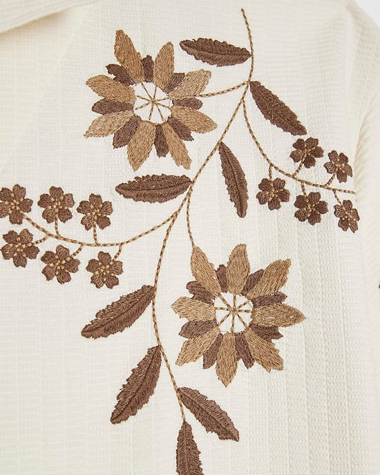 River Island Mens Shirt White Regular Fit Floral Textured Embroidered - Image 4