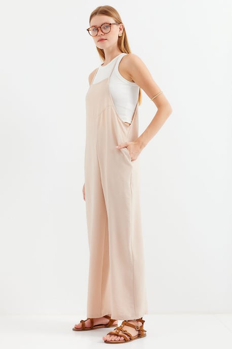Ontspannen Pasvorm Wijd Pijpen Jumpsuit met Vierkante Kraag - Image 3