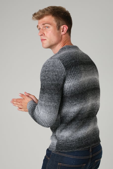 Black Colour Block Ombre Crew Neck Jumper With Wool - Image 2