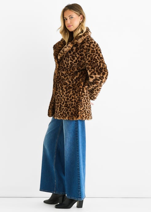 Jacka med fuskpäls i leopardmönster - Image 3