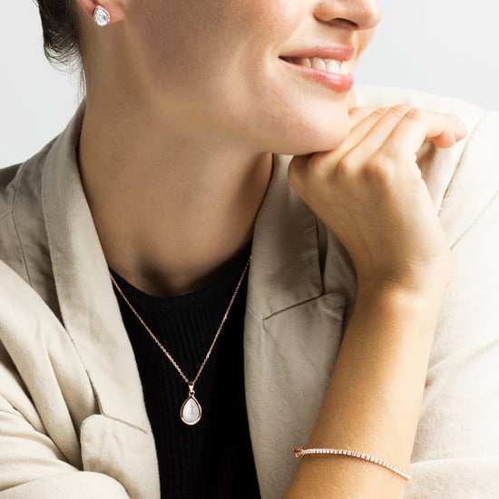 18K roséguldpläterat halsband av 925 sterlingsilver och kattöga - Image 2