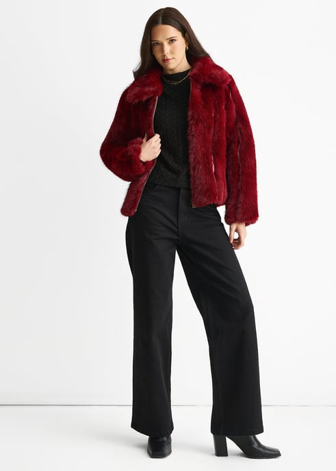 Zip Front Faux Fur Short Jacket - Image 1