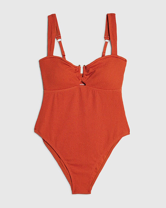 River Island Womens Swimsuit Orange Metal Trim Textured - Image 5