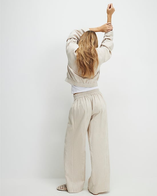 River Island Womens Wide Leg Trousers Beige Elasticated Pockets - Image 4