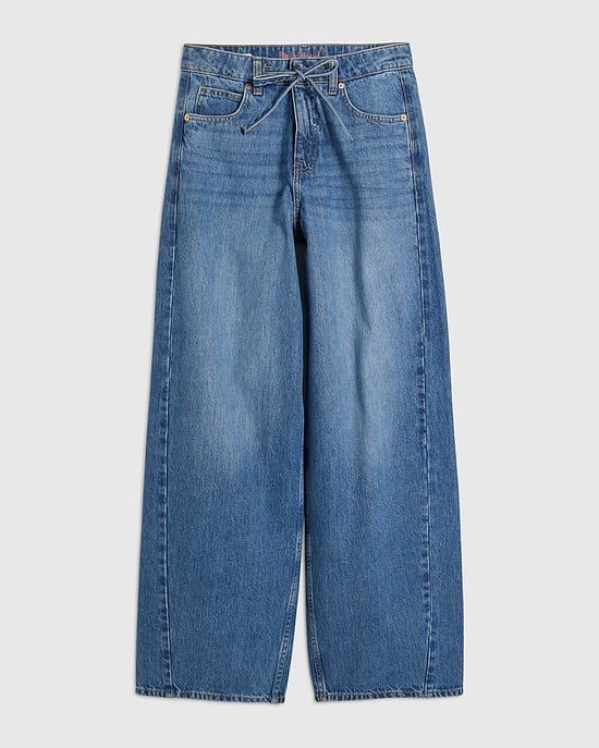 River Island Womens Wide Leg Jeans Blue Drawstring Balloon - Image 6