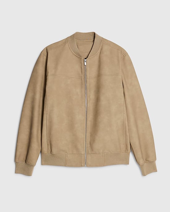 River Island Mens Bomber Jacket Beige Faux Leather Long Sleeve - Image 6