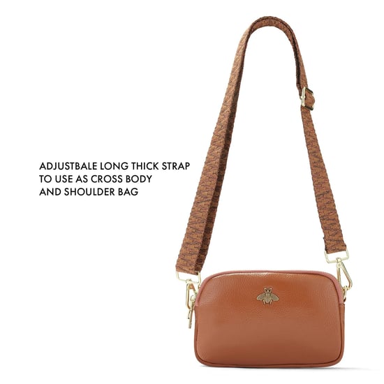 Ladies Crossbody Bag With Wide Strap, Chain And Wristlet in Brown - Image 6