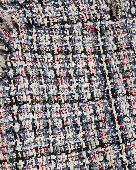 River Island Womens Shorts Blue Boucle Fringed Trim Zip - Image 5