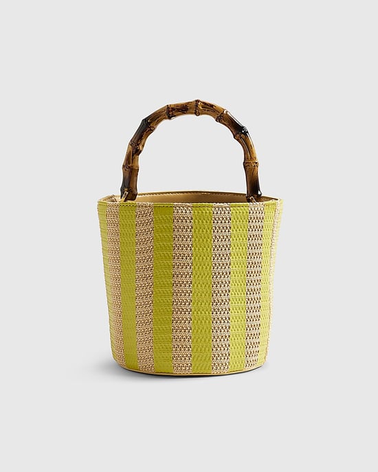 River Island Womens Bucket Bag Beige Striped Embroidered Floral - Image 1