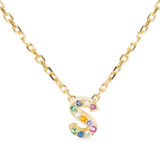Luxenter Sterling Zilver 925 collier met Veelkleurige Zirkonia afgewerkt in 18K geel goud - Alfabet - Image 1