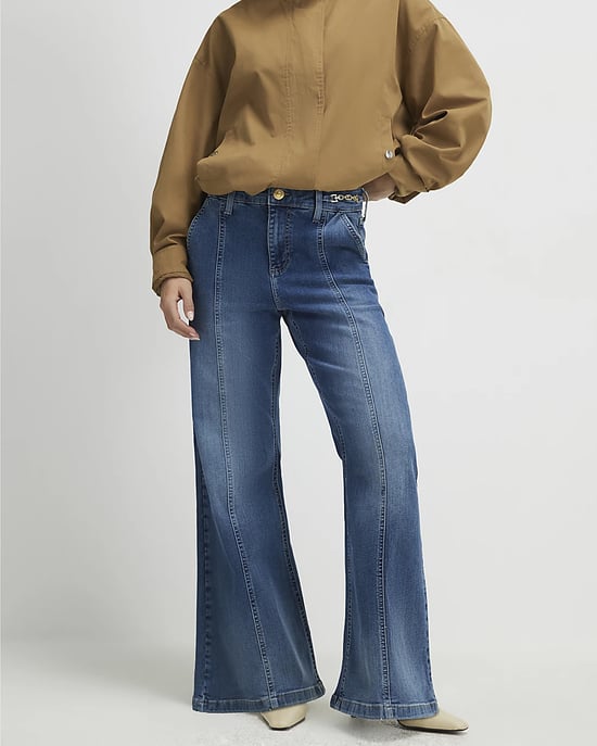 River Island Womens Flared Jeans Petite Blue High Rise Snaffle - Image 1