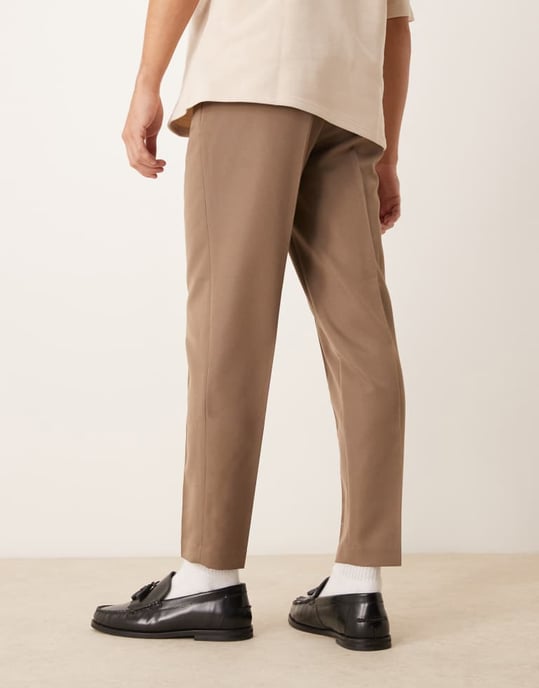 ASOS DESIGN smart tapered fit trousers in brown - Image 3