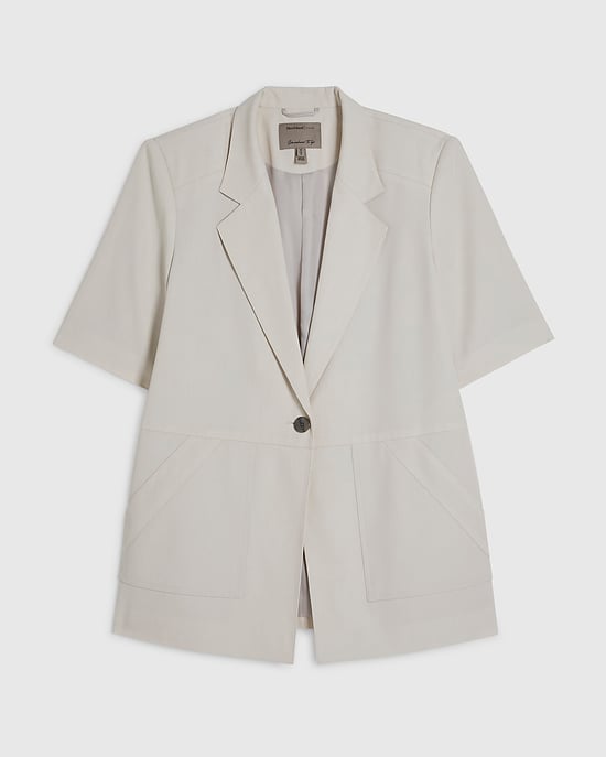 River Island Womens Blazer Beige Short Sleeve Pocket Collared - Image 6