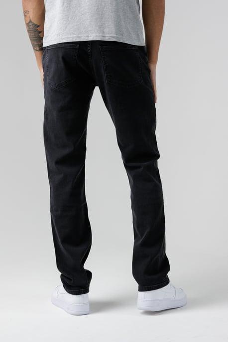 Black Organic Cotton Blend Slim Fit Straight Leg Mid-Rise Denim Jeans - Image 2