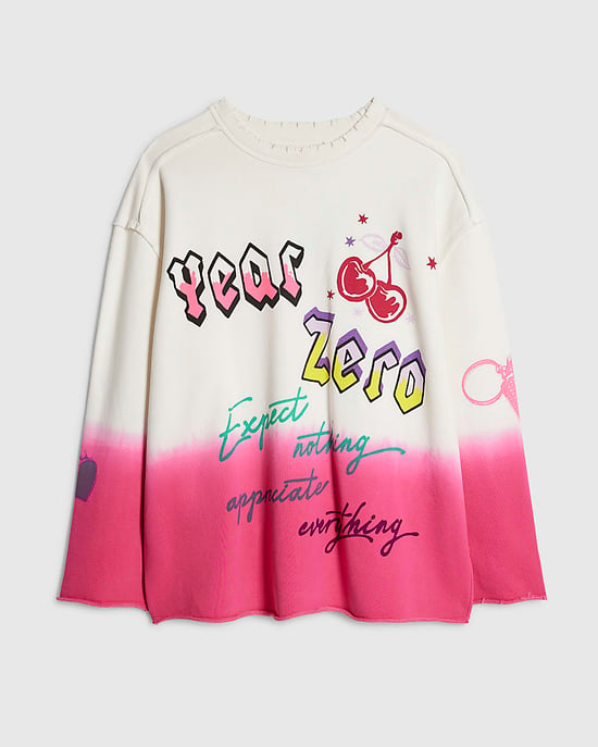 River Island Womens Sweatshirt White Year Zero Dip Dye Graphic - Image 6