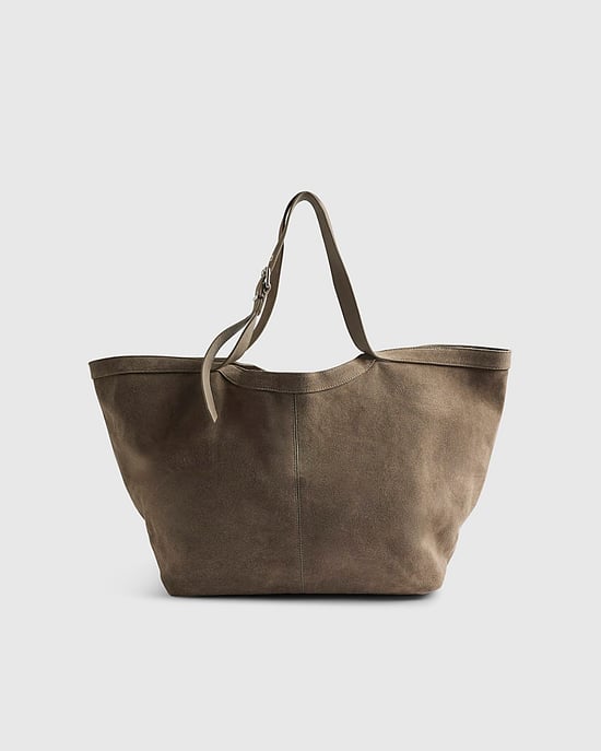 River Island Womens Shopper Bag Grey Buckle Handle Suede Zip Popper - Image 4