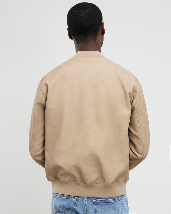 River Island Mens Bomber Jacket Beige Faux Leather Long Sleeve - Image 3