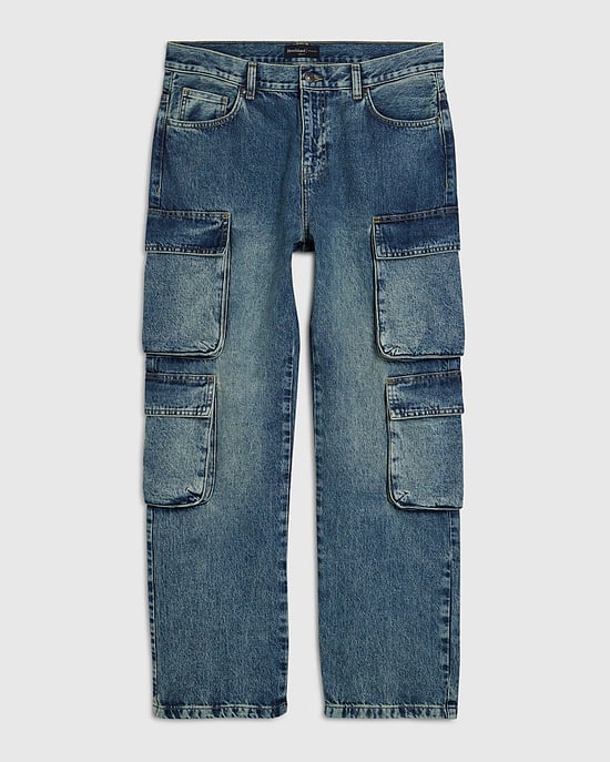 River Island Mens Cargo Jeans Blue Loose Fit Elasticated - Image 6