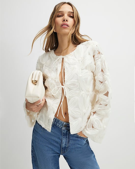River Island Womens Jacket Cream Long Sleeve 3D Floral Round Neck - Image 1