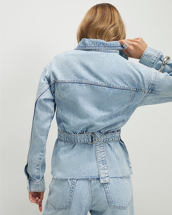 River Island Womens Denim Jacket Blue Waisted Long Sleeve Button - Image 3