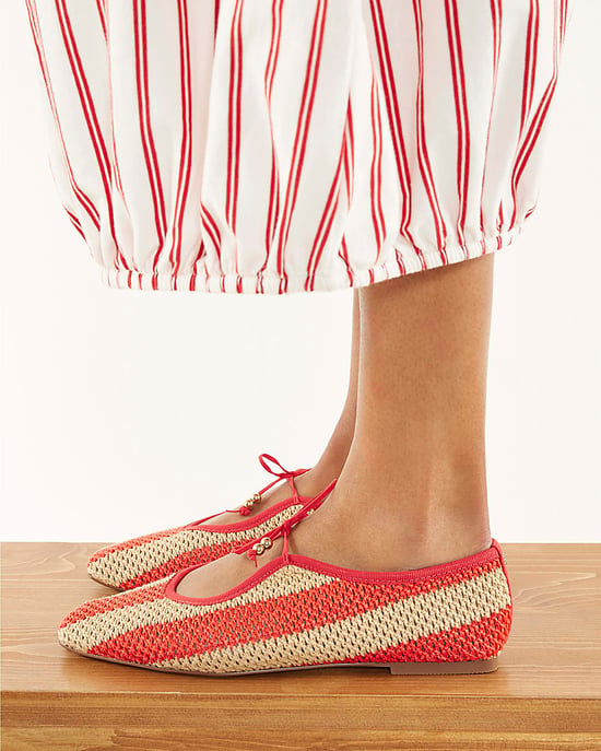 River Island Womens Mary Janes Red Raffia Fabric Striped Round Toe - Image 5