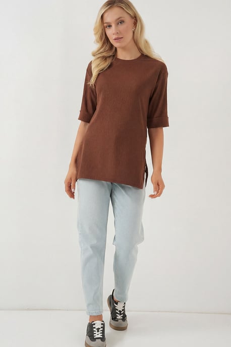 Textured Crew Neck Korte Mouwen T-shirt - Image 2