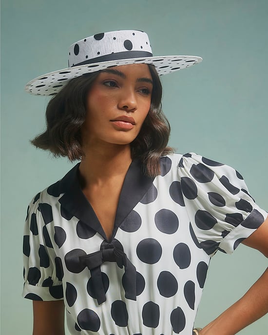 River Island Womens Boater Hat Beige Sasha Polka Dot Edwina Ibbotson - Image 5