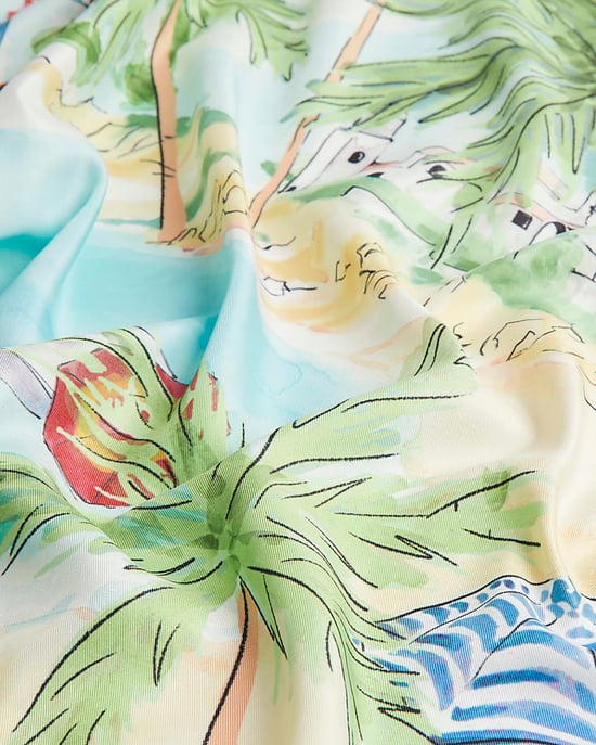 River Island Womens Scarf White Palm Tree Large Satin Border Print - Image 4