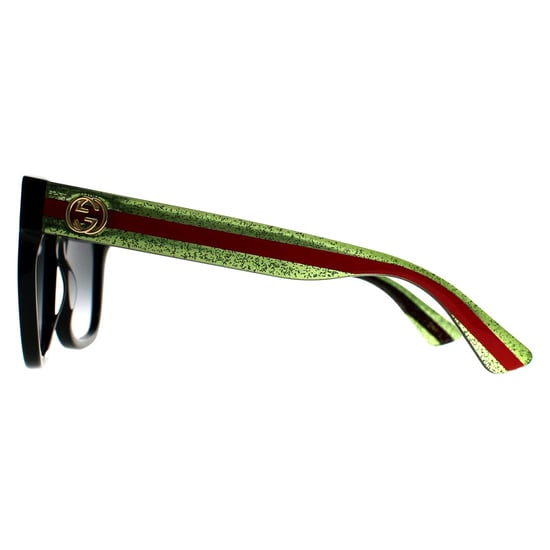 Gucci Square Womens Black With Green and Red Glitter Grey Gradient GG0034SN Sunglasses - Image 3