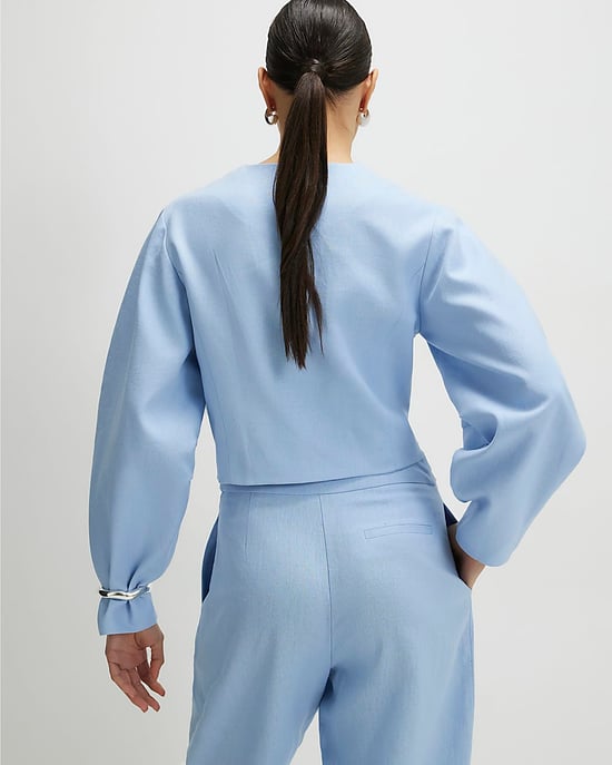 River Island Womens Jacket Blue Linen Blend Balloon Sleeve - Image 3