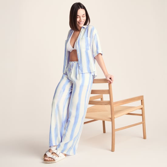 Christina Womens Wide Leg Lightweight Trousers - Blue Hues Print - Image 4