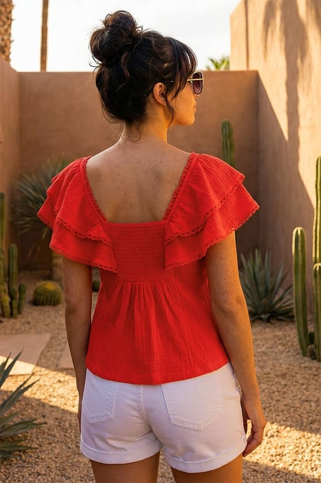 Textured Lace Trim Top - Image 3
