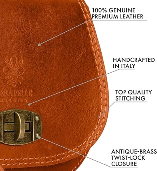 Women's Genuine Italian Leather Cross Body Bag in Tan - Image 4