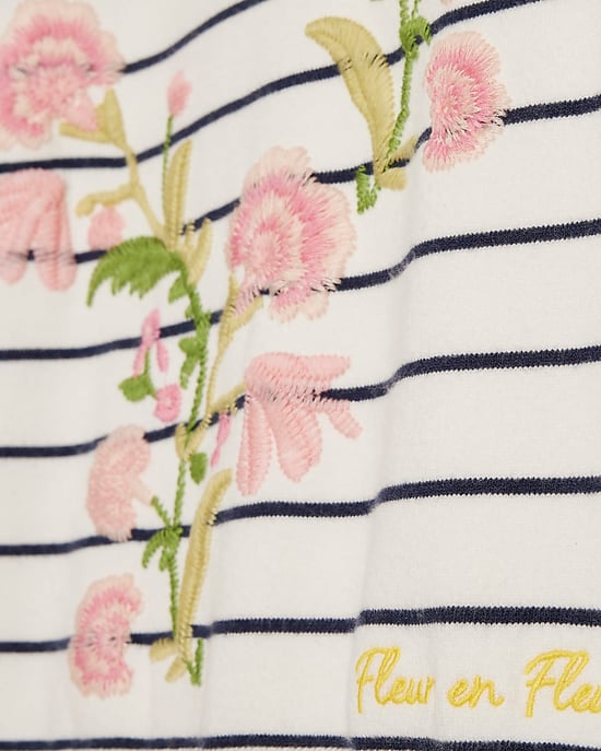 River Island Womens T-Shirt White Stripe Floral Embroidered Knit - Image 5