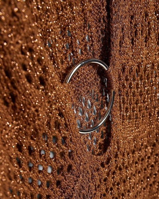 River Island Womens Mini Beach Dress Brown Metallic Knit Long Sleeve - Image 6