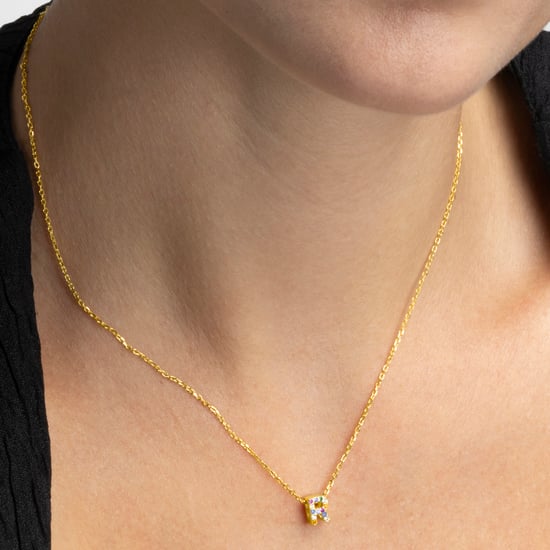 Luxenter Sterling Zilver 925 collier met Veelkleurige Zirkonia afgewerkt in 18K geel goud - Alfabet - Image 3