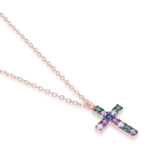 Luxenter kon necklace in 925 sterling silver and multicoloured zirconia with 18 carat rose gold plated finish - Image 6