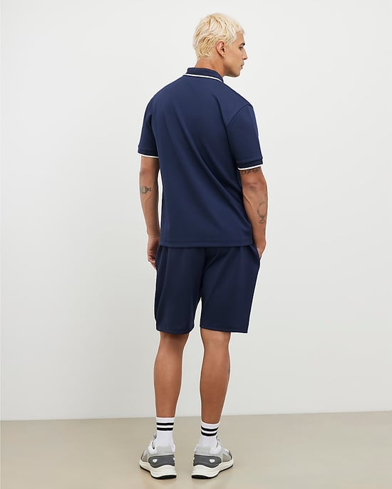 River Island Mens Shorts Navy Slim Fit Textured Tipped Elasticated - Image 3