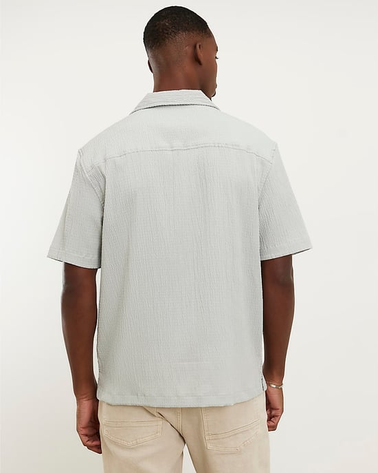 River Island Mens Shirt Grey Regular Fit Textured Short Sleeve - Image 3