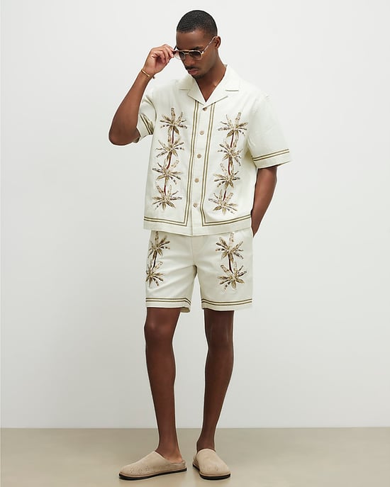 River Island Mens Shirt Cream Palm Tree Embroidered Short Sleeve - Image 4