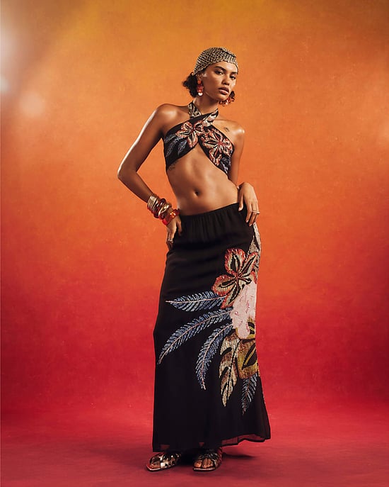 River Island Womens Maxi Skirt Black Beaded Floral Terry de Havilland - Image 3