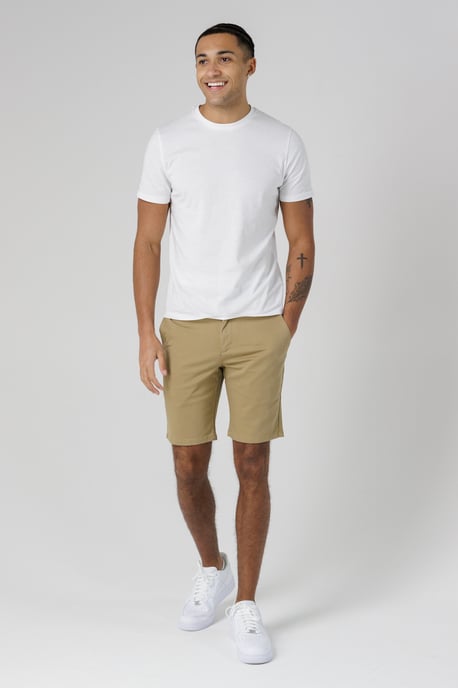 Beige Organic Cotton Slim Fit Chino Shorts - Image 2