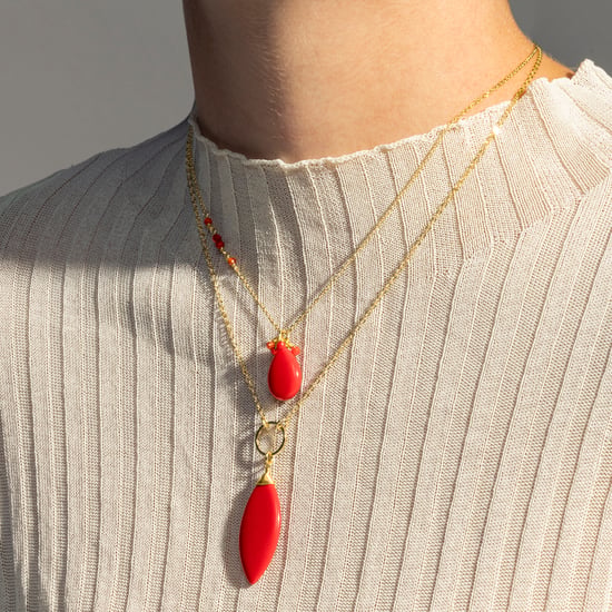 Luxenter ayom necklace made of metal alloy and coral with 18K gold plated finish - Image 3