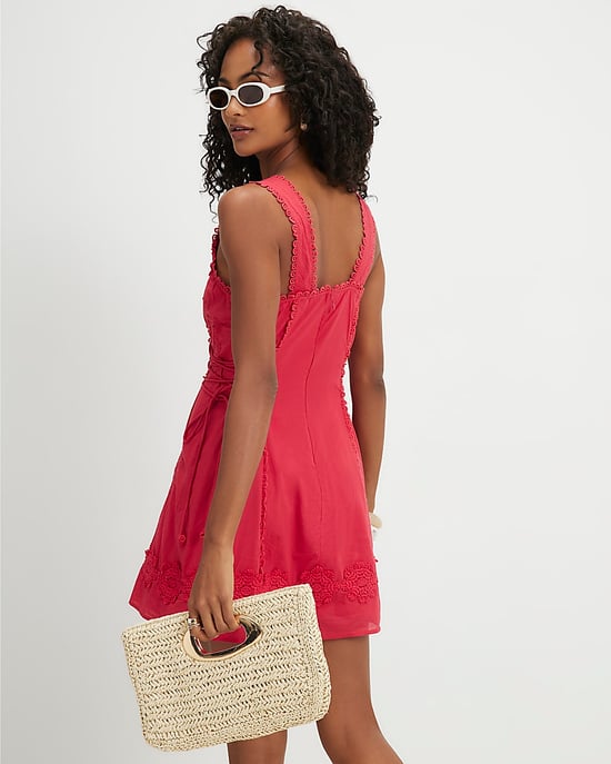 River Island Womens Mini Dress Red Cotton Embroidered V-Neck Zip - Image 3