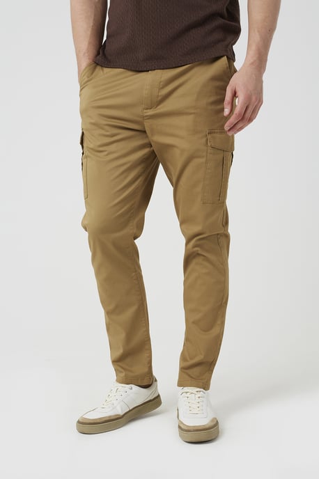 Stone Cotton Twill Cargo Style Chino Trousers - Image 1