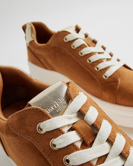 River Island Womens Flatform Trainers Brown Faux Suede Sneakers - Image 4