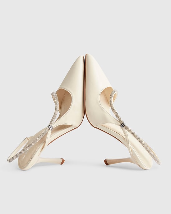 River Island Womens Slingback Court Shoes Cream Diamante Heels - Image 4
