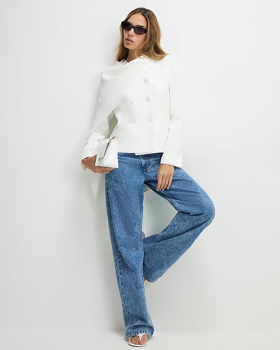 River Island Womens Blazer White Long Sleeve Short Cape Round Neck - Image 4