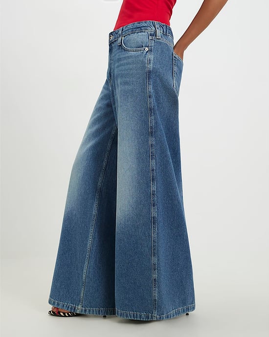 River Island Womens Wide Leg Jeans Petite Blue Elastic Back - Image 3