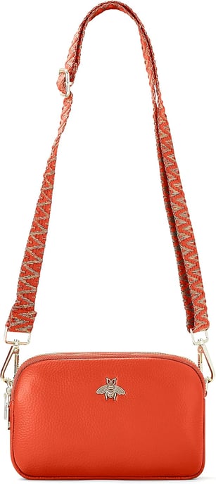 Ladies Crossbody Bag With Wide Strap, Chain And Wristlet in Orange - Image 6